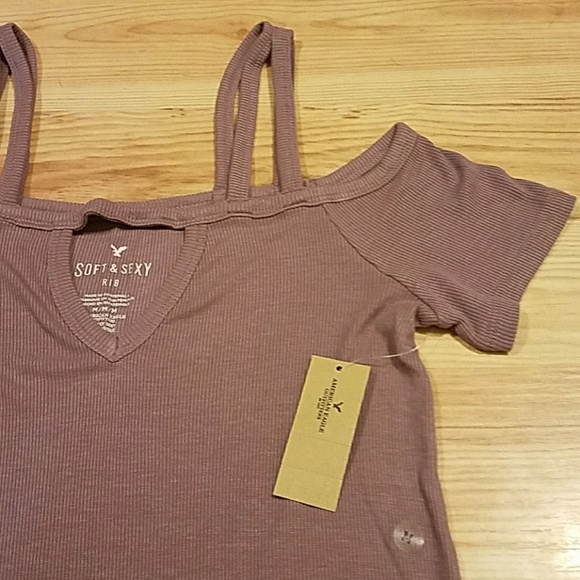 NWT American Eagle Purple Off Shoulder Ribbed Top - Picture 6 of 6